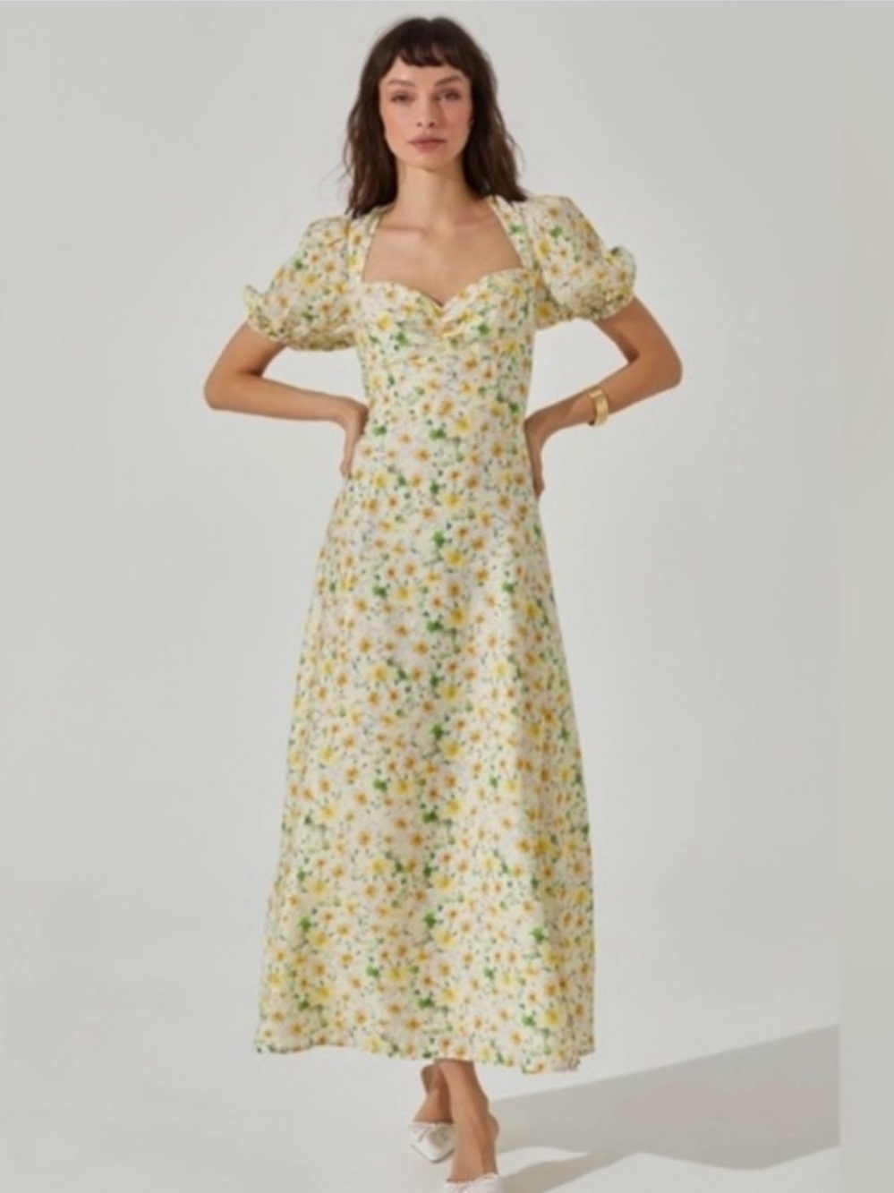 ASTR Sweetheart Cottage Yellow Floral Midi Dress Coquette Sz Small